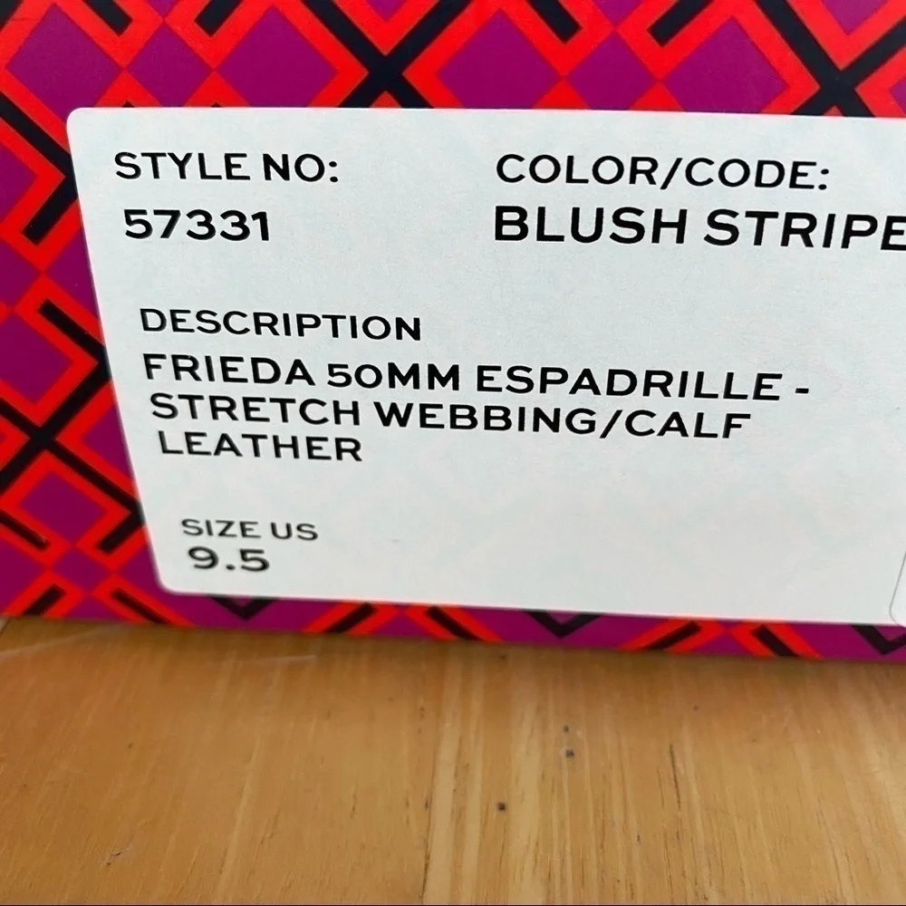 Tory Burch Frieda Espadrille Wedge Sandal‎ Blush Stripe/Tan Size 9.5 Women